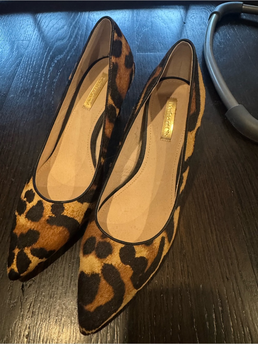 Louise et Cie Leopard Print Pointed Toe Pumps in Brown and Black